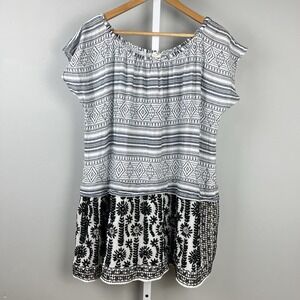 Muche et Muchette‎ Tunic Top Womens O/S One Size Blue Black Embroidered Boho